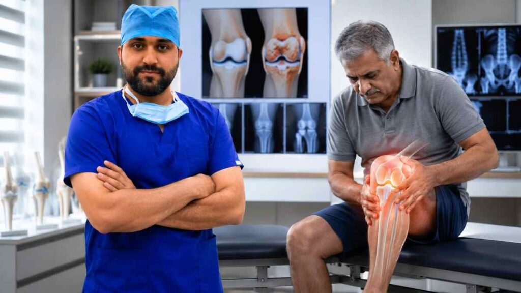 Knee pain causes and treatment showing damaged knee joint anatomy