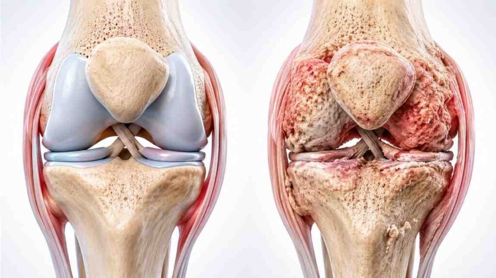Advanced knee osteoarthritis with bone-on-bone joint damage